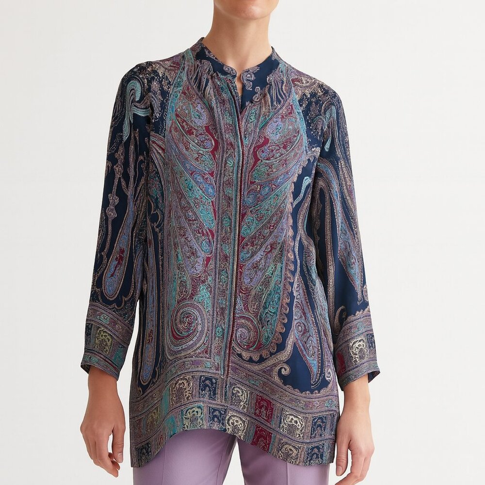 Etro paisley multicolor print silk size 50